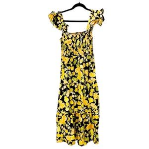Sugarlips cotton black & yellow floral Midi dress Women’s Size M